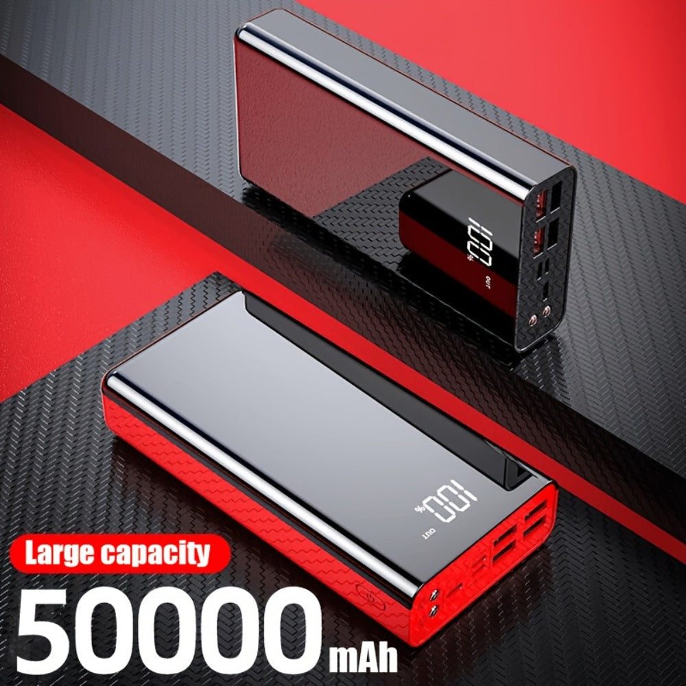 Power Bank 30000mAh or 100000mAh with 22.5W Charging, Digital Display and LED Flashlight in Black or Red