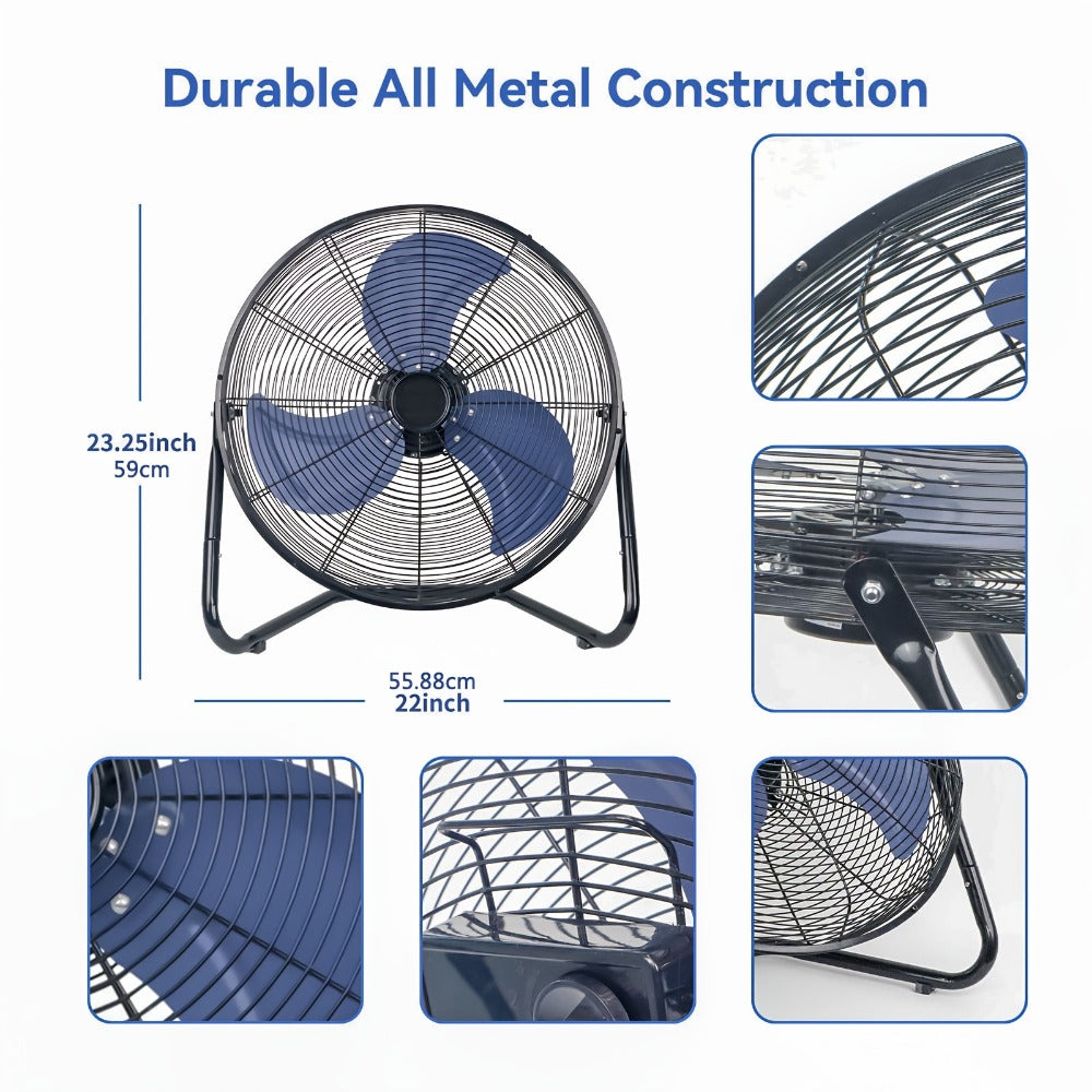 Three-Speed Metal Floor Fan with Tilt Frame in 9-, 14- or 20-Inch Black, Silver or Blue Options