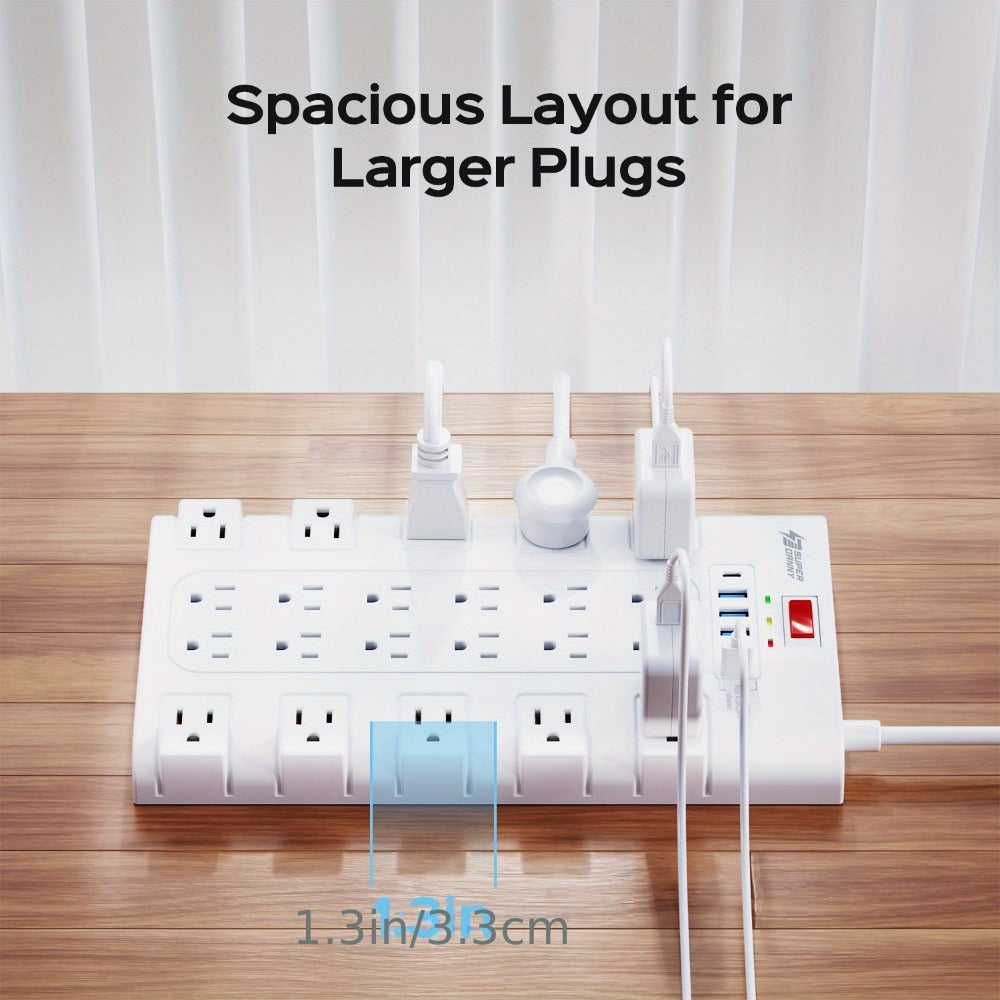 Power Strip 28-in-1 Surge Protector with 22 Widely Spaced AC Outlets, 5 USB-A, 2 USB-C and 2100J Rating