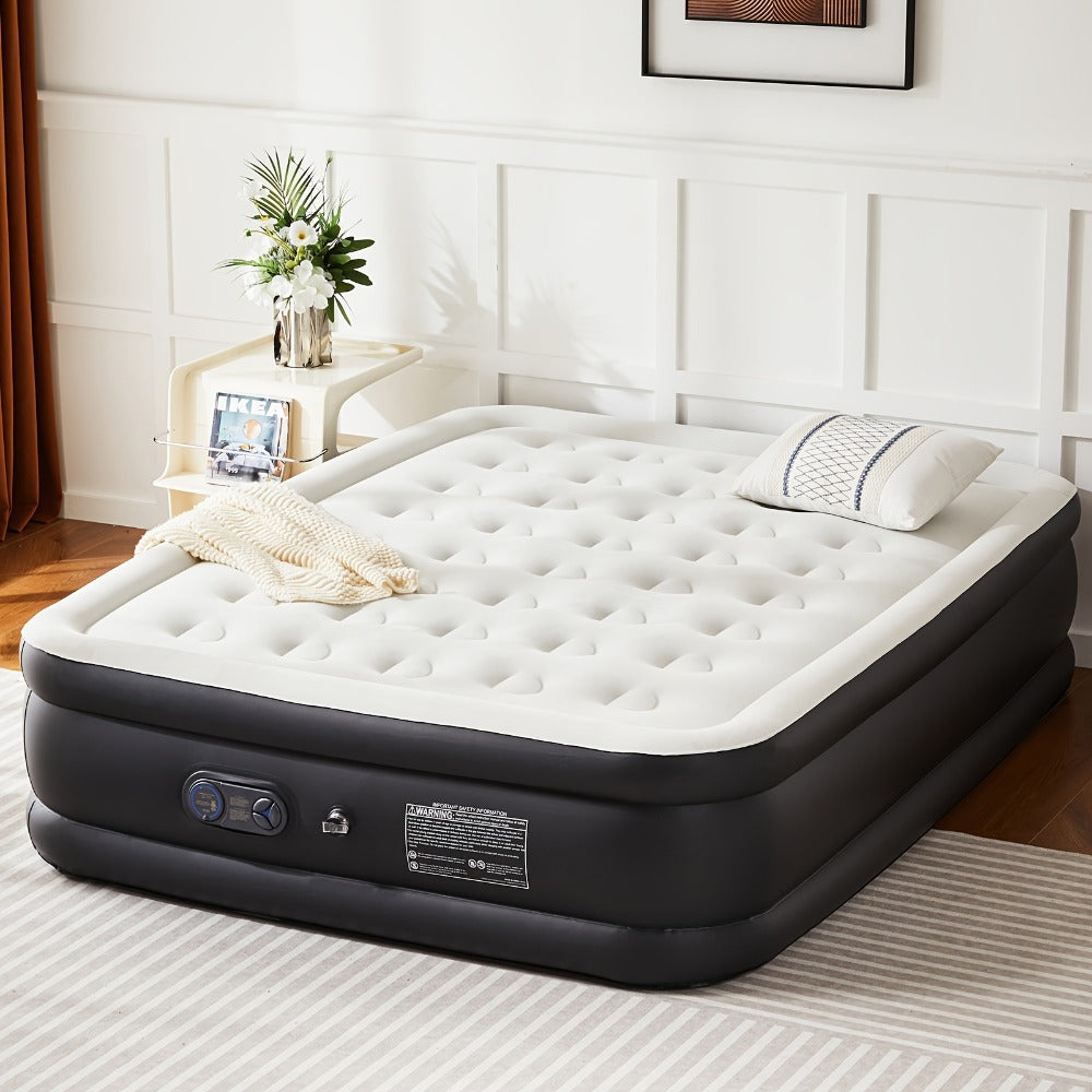 Air Mattress with Coil Beam Support, Plush Velvety Top Bottom - Guest Bed Inflatable Mattress for Camping & Home