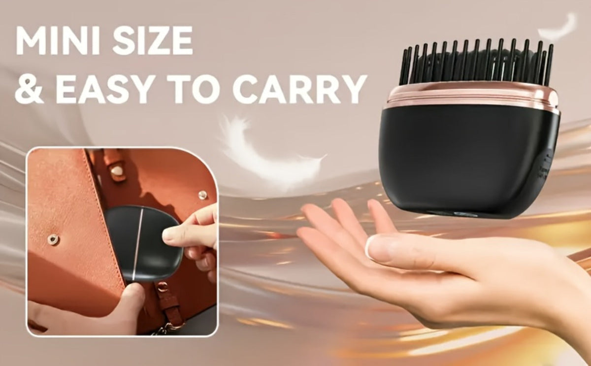 Mini Cordless Hair Straightening Comb with 2000mAh Label, Black or Pink Finish and USB Charging Cable