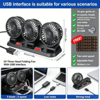 USB 3-Head Desk Fan Quiet Operation Adjustable Speed Powerful Efficient Cooling for Home for Home, Office and Desktop Air Circulation