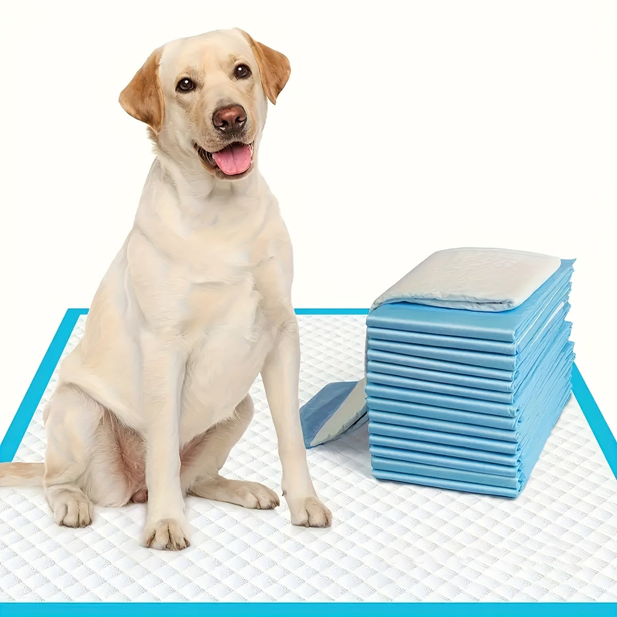 23.6-Inch Square Pet Training Pads with 50, 125 or 300-Piece Pack Options in Blue and White