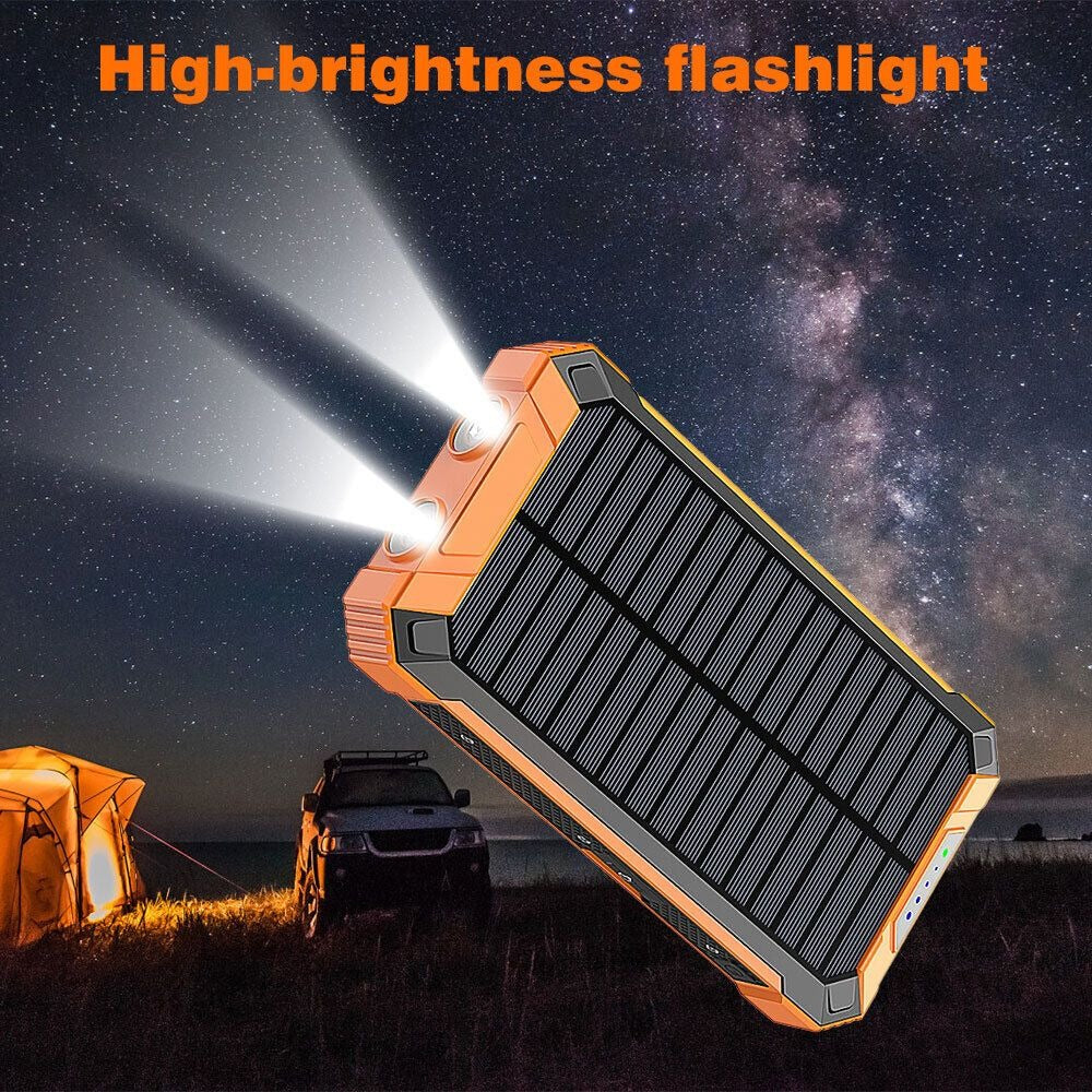 Solar Power Bank, 46800mAh Wireless Charger with Four Built-In Cables, Dual LED Lights and Five Color Options