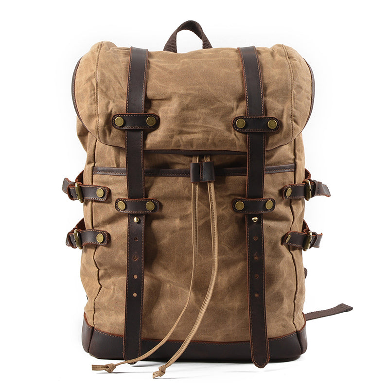 Canvas Backpack Men Waterproof Travel Rucksack Outdoor Bag 17.7in
