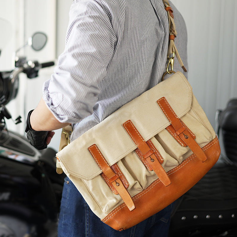 Canvas Leather Messenger Bag 17.3in Large Crossbody Satchel Vintage Flap Bag