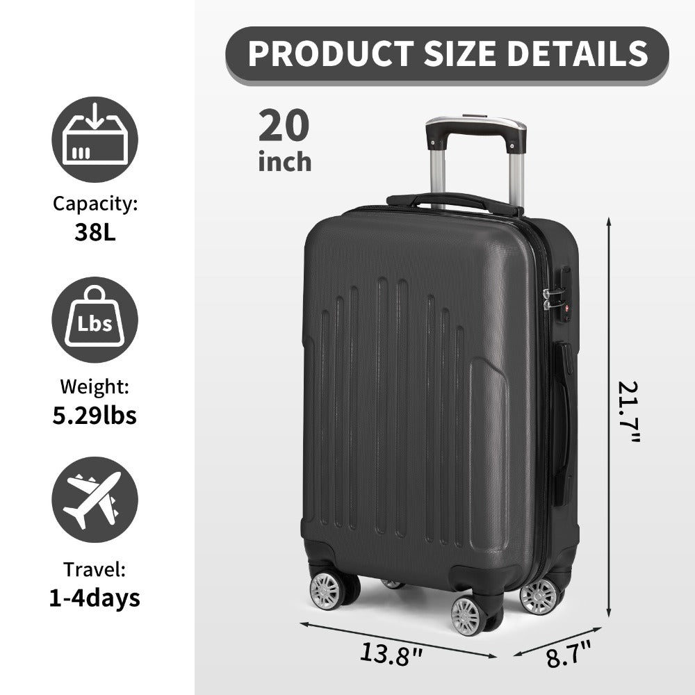 Carry-On Luggage Lightweight Hardshell Spinner with TSA Lock & 20/24/28-Inch Size Range for Travel & Easy Storage