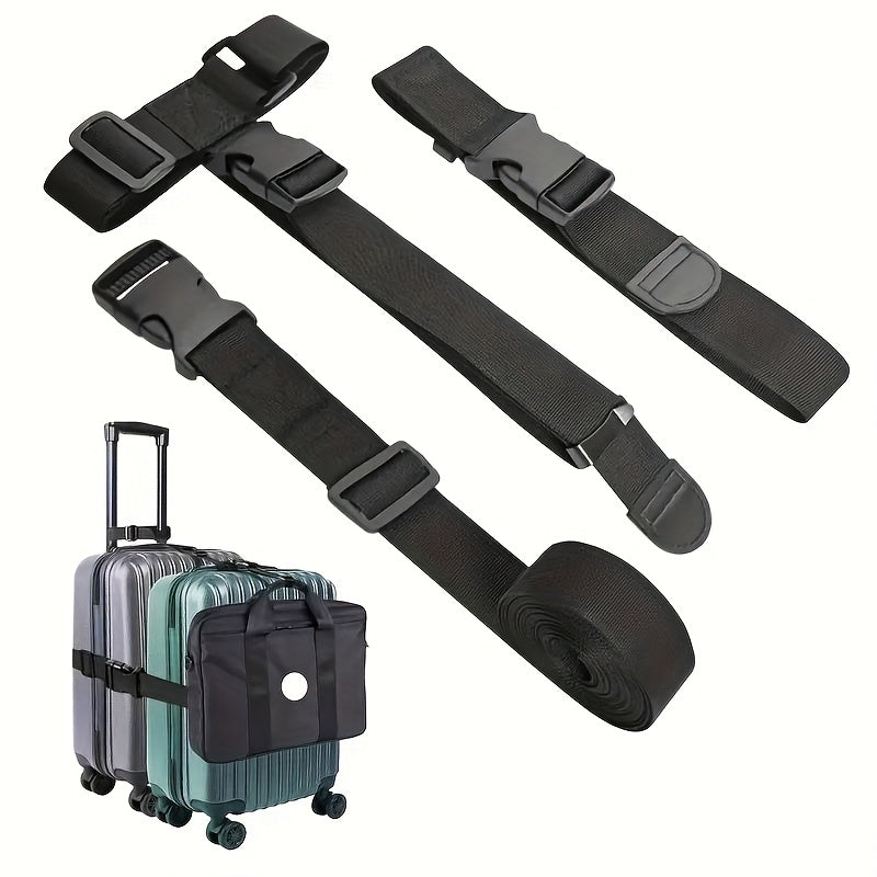 3-Pack T-Style Luggage Straps in Nylon with Safety Buckles for Checked Suitcases and Travel Bags