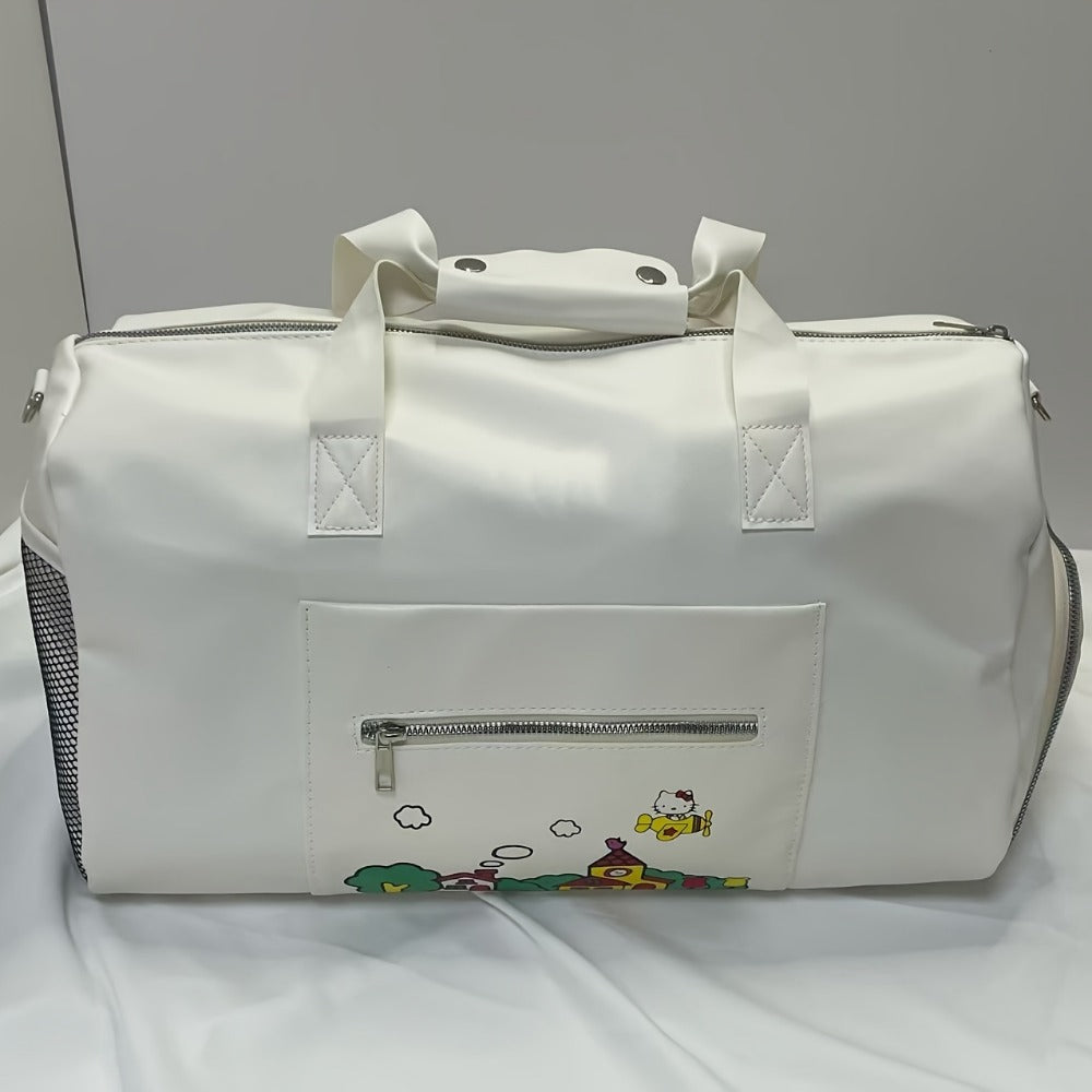 Carry-On Luggage White Character Weekender with Separate Shoe Compartment and Adjustable Strap