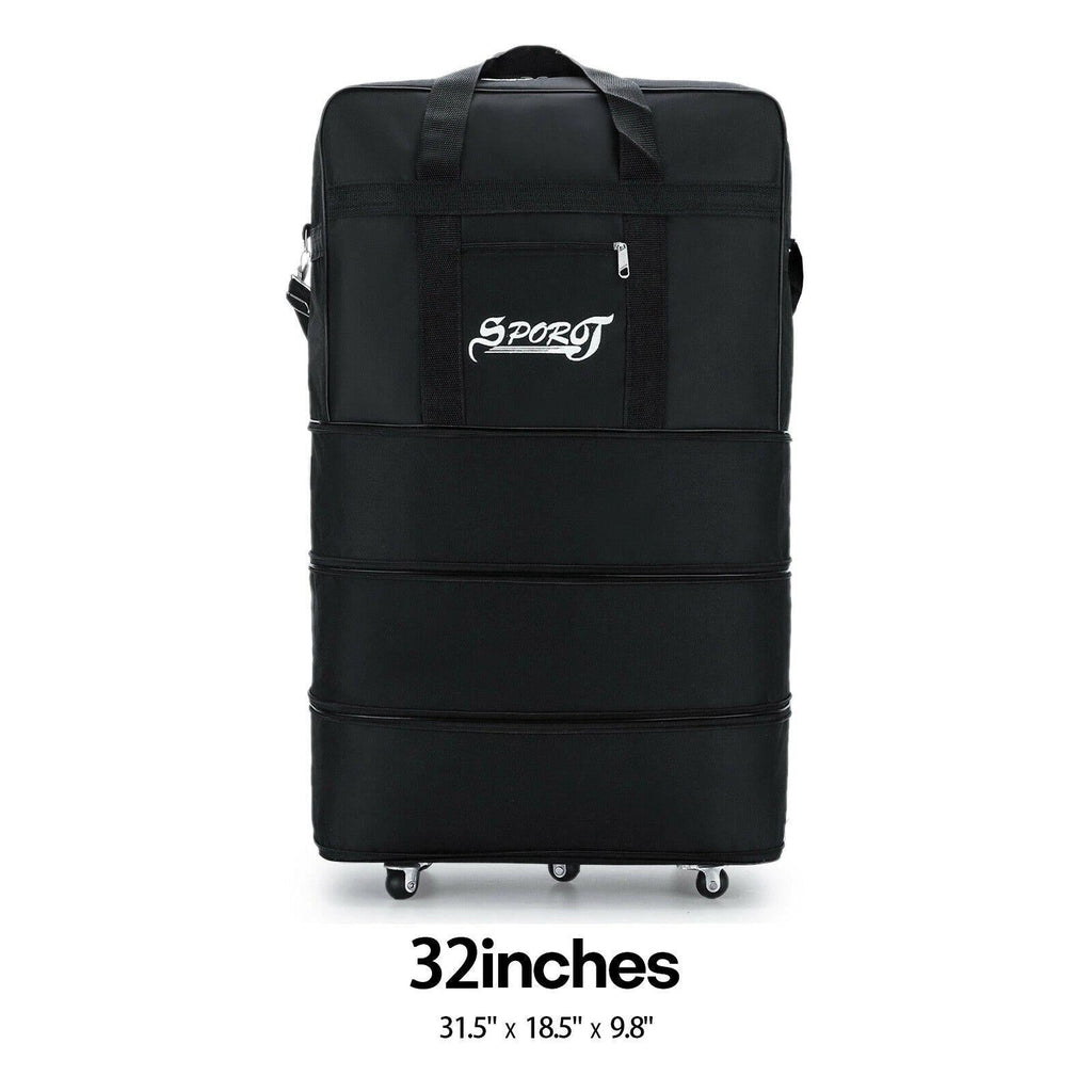 Carry-On Luggage with 32- or 42-Inch Expansion, 5 Spinner Wheels and Foldable Black Body for Travel