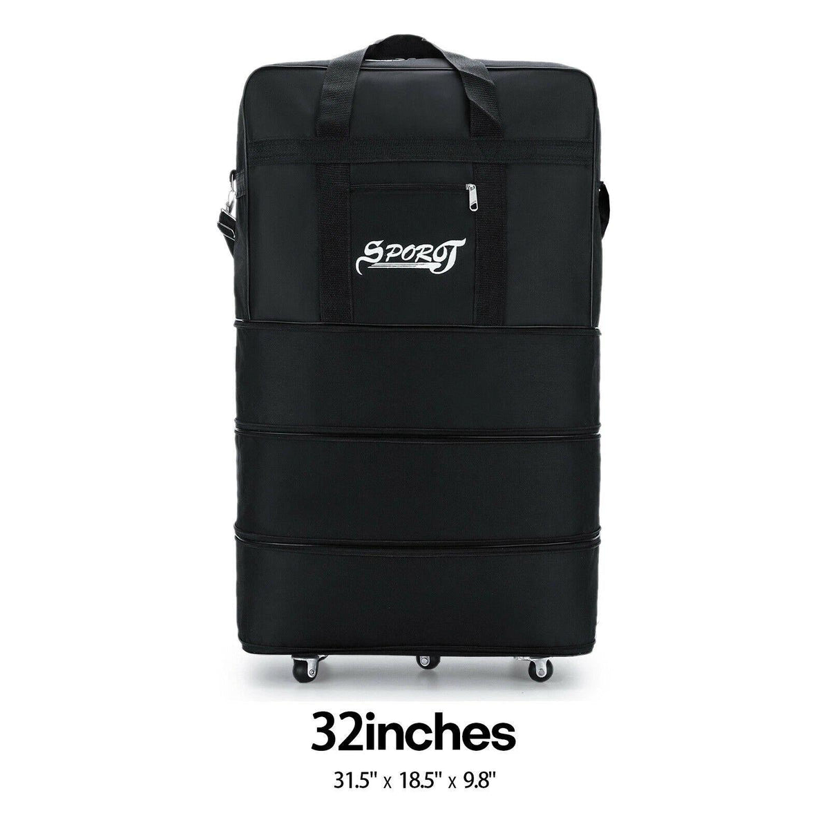 Carry-On Luggage with 32- or 42-Inch Expansion, 5 Spinner Wheels and Foldable Black Body for Travel