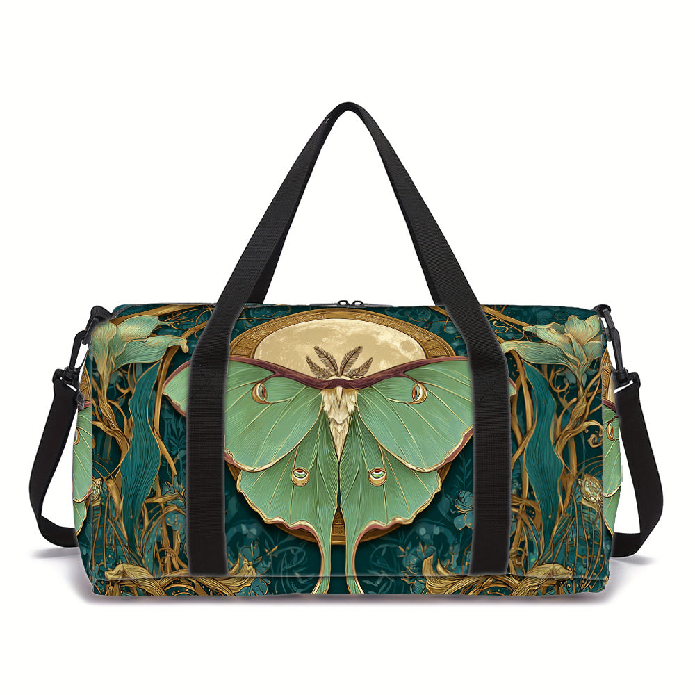 Carry-On Luggage Botanical Moth Print Duffel with Large Storage and Adjustable Shoulder Strap
