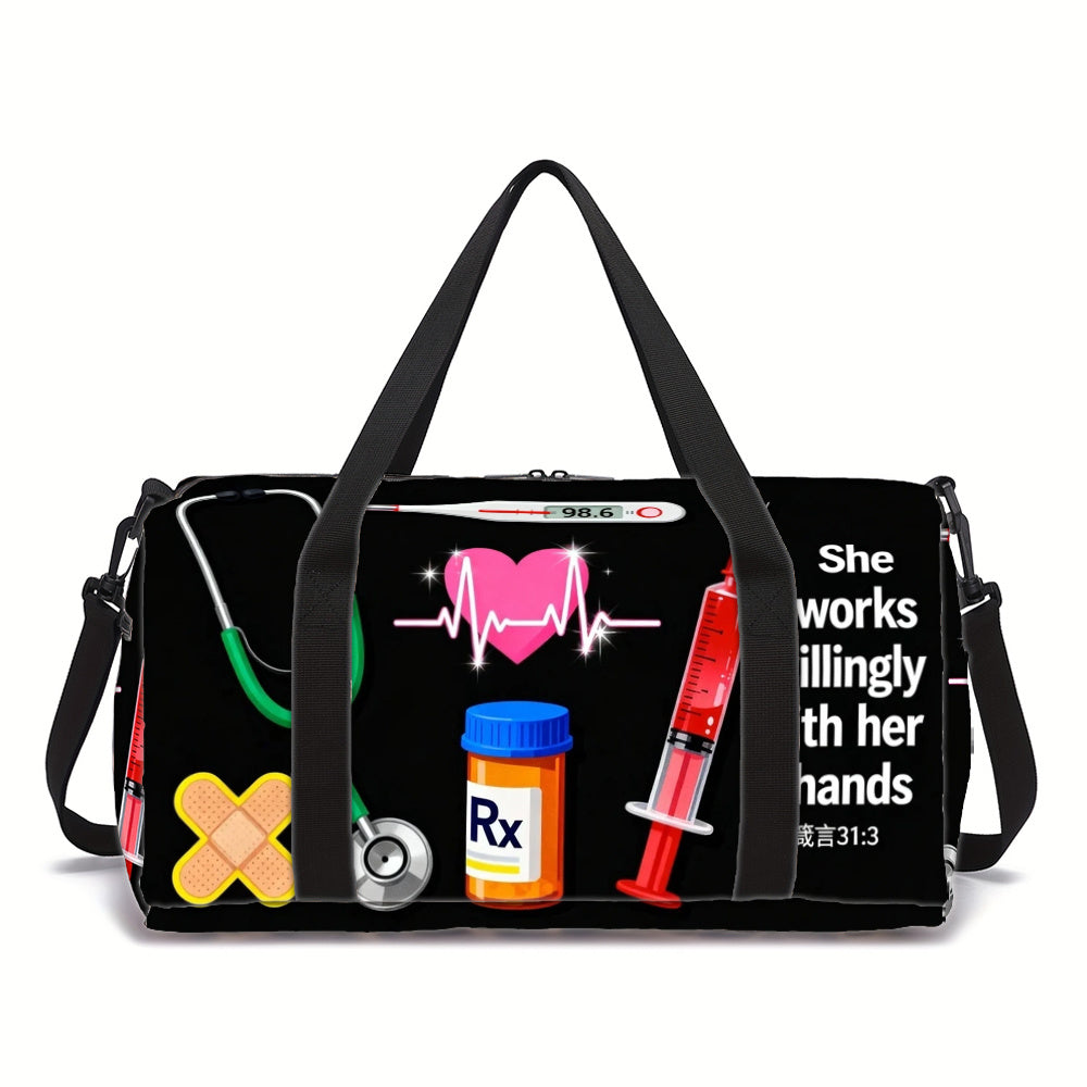Carry-On Luggage Nurse Print Duffel with Large Washable Storage and Adjustable Shoulder Strap
