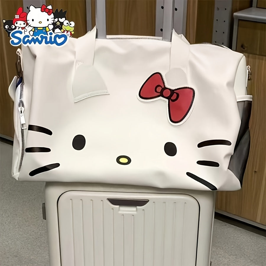Carry-On Luggage Duffel with White Kitty Character Print, Large Storage and Suitcase Sleeve