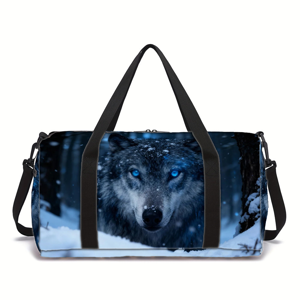 Carry-On Luggage Snow Wolf Print Duffel with Large Polyester Storage and Adjustable Strap for Travel