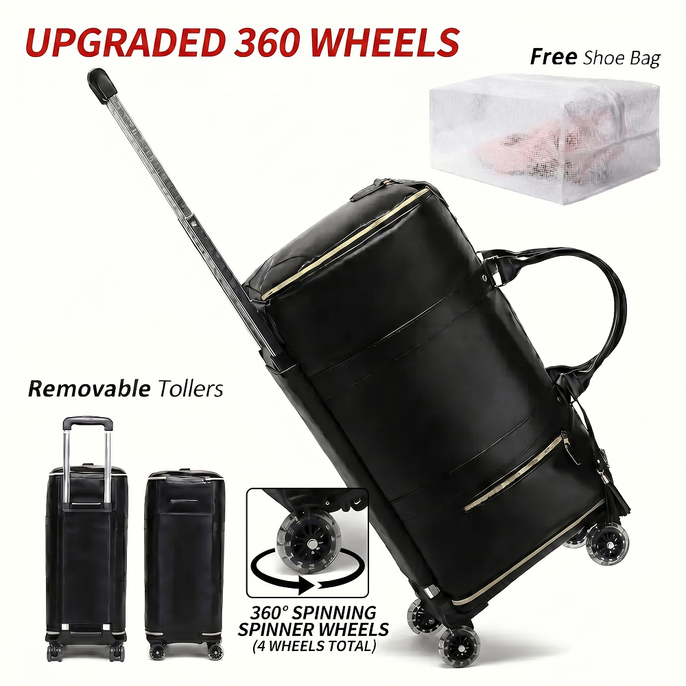 Carry-On Luggage Two-in-One Rolling Garment Bag with 360° Spinner Wheels and Detachable Case
