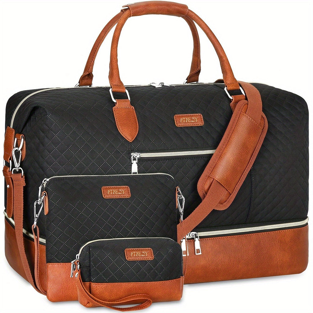 Carry-On Luggage Weekender with Shoe Compartment, Patterned Panels and 4 Style Options for Overnights