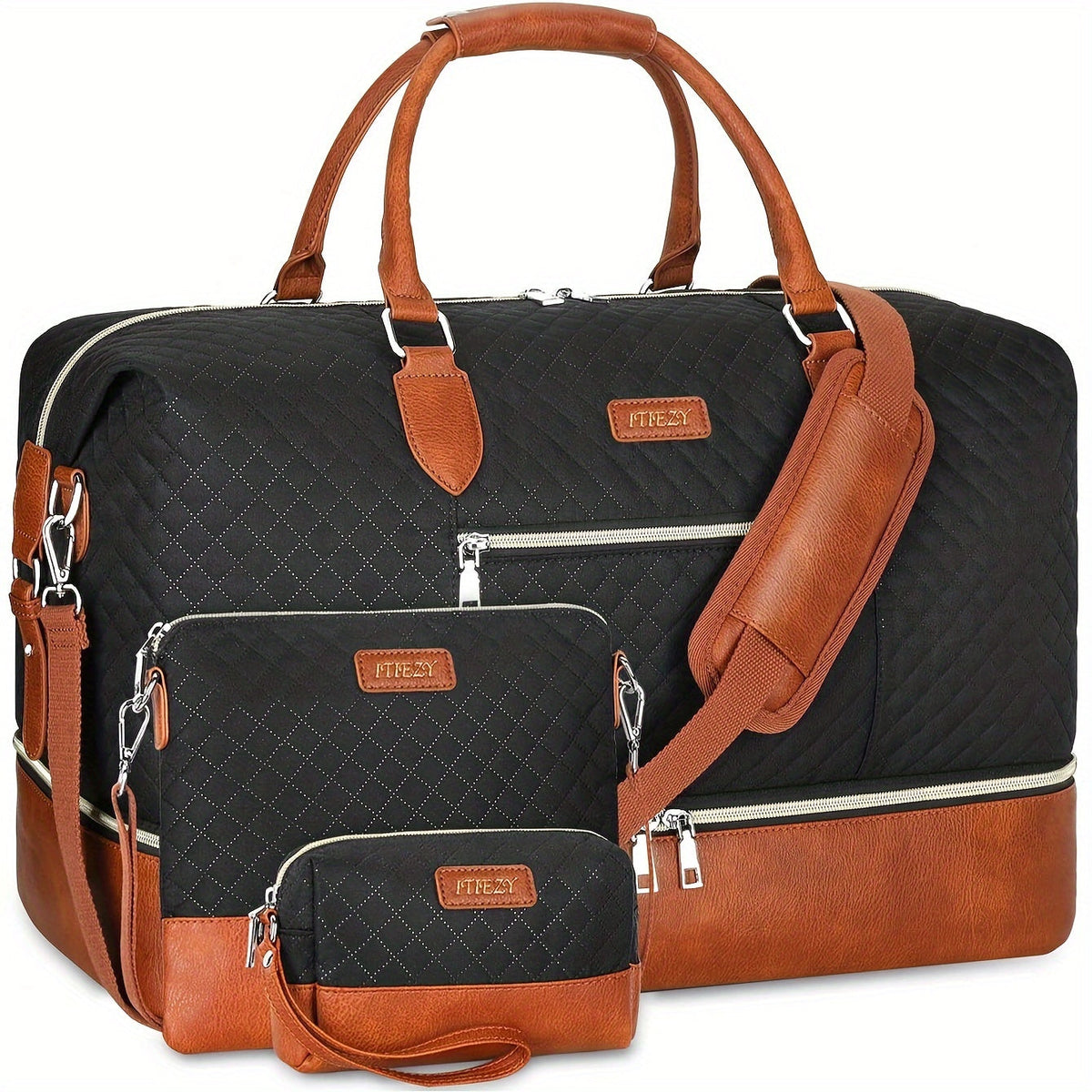 Carry-On Luggage Weekender with Shoe Compartment, Patterned Panels and 4 Style Options for Overnights