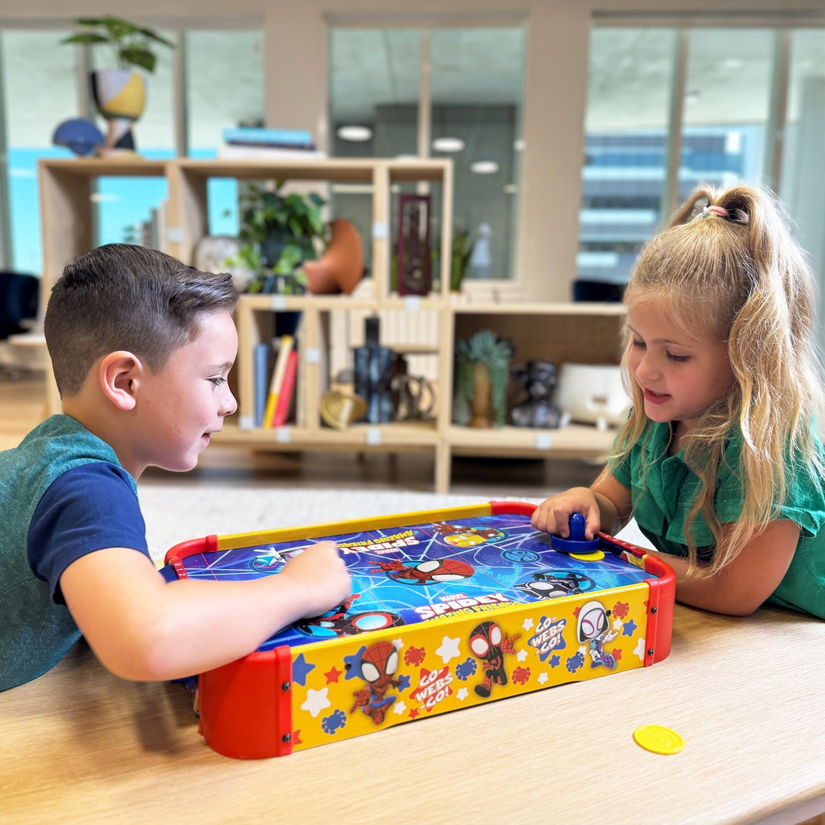 Kids Tabletop Air Hockey Table Marvel Spidey and His Amazing Friends - Officially Licensed Wood Surface
