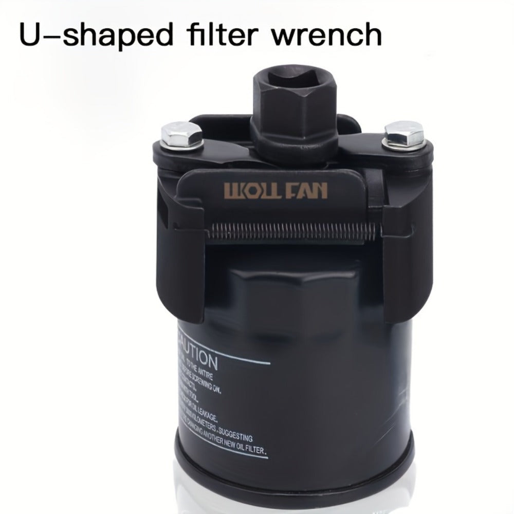 Adjustable Oil Filter Wrench 2-Jaw Reversible – Universal U-Shaped Multi-Function Stainless Steel with Hex Socket & Adjustment Knob