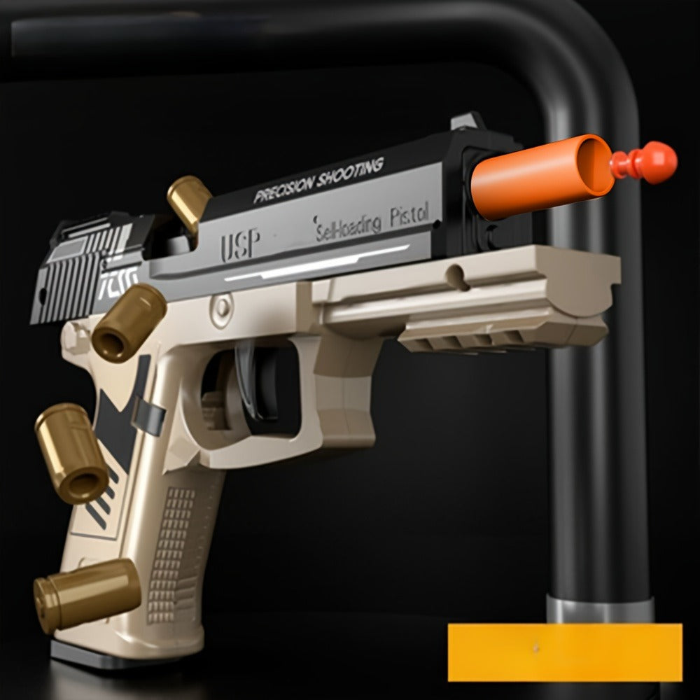 Bullet Toy Gun Pistol with Ejecting Shells & 100 Bullets, Semi- Rapid Fire Foam Blaster for Kids Boys Ages 6+