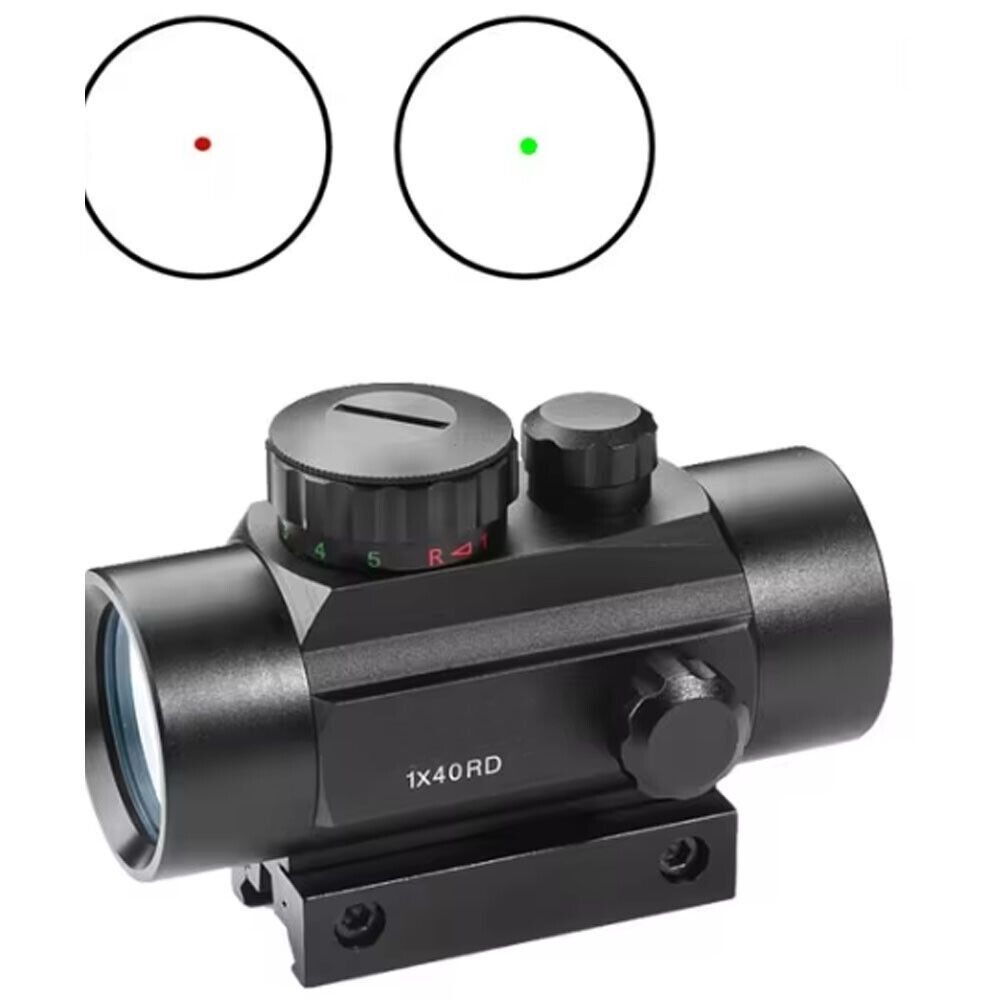 1x40 Red and Green Dot Sight with Crosshair or Point Reticle, Reversible 20mm and 11mm Rail Mount