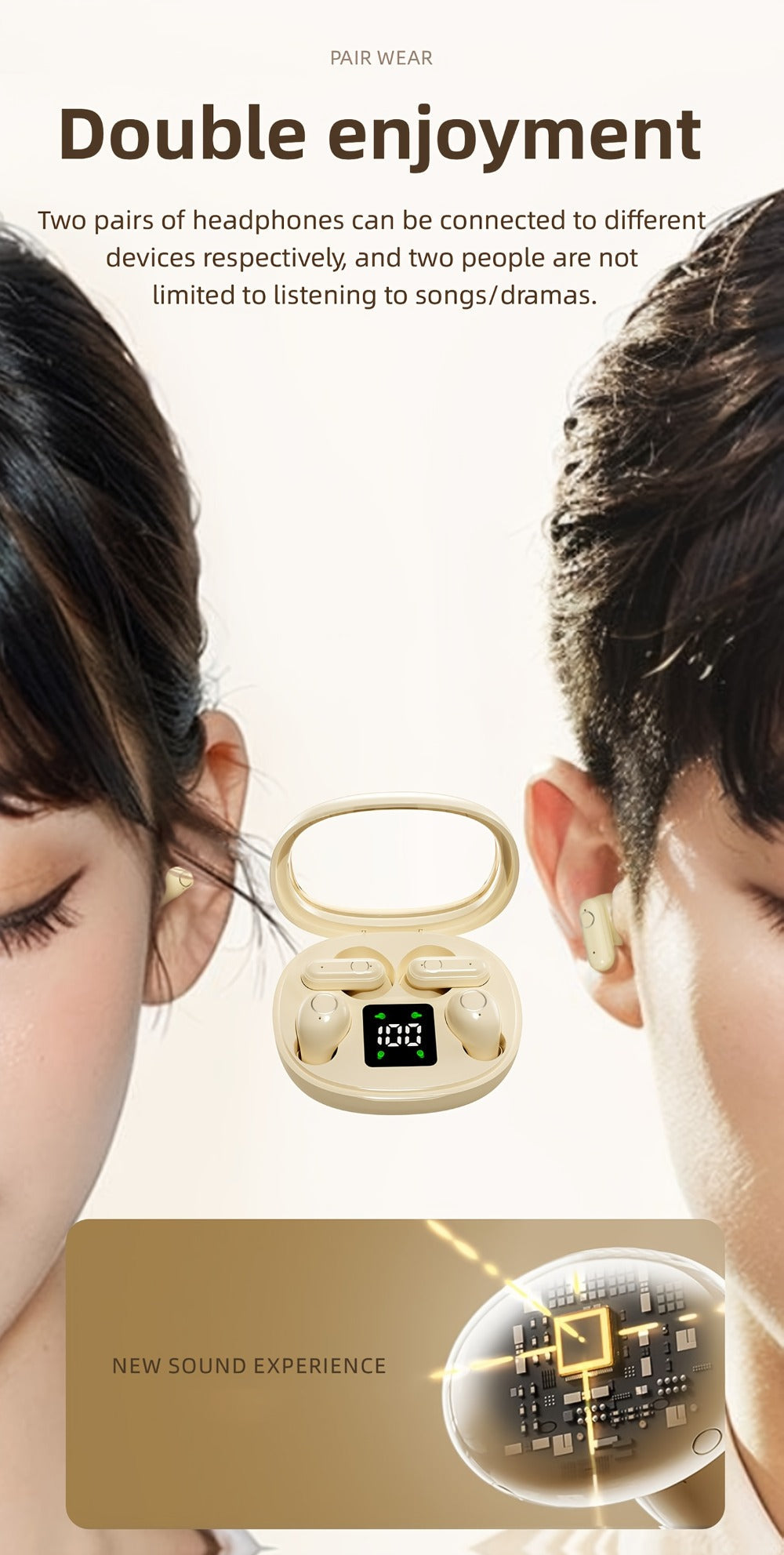 Four-Earbud Wireless Set with Two In-Ear Styles, Digital Charging Case and Three Color Options