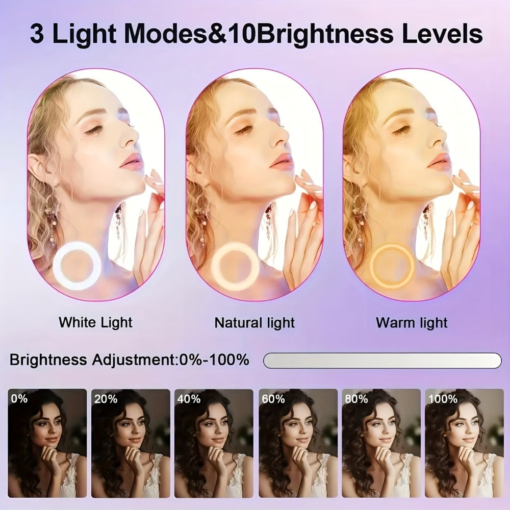 10- or 12-Inch USB Ring Light with Floor Tripod, Center Phone Holder and Three-Color Model Options