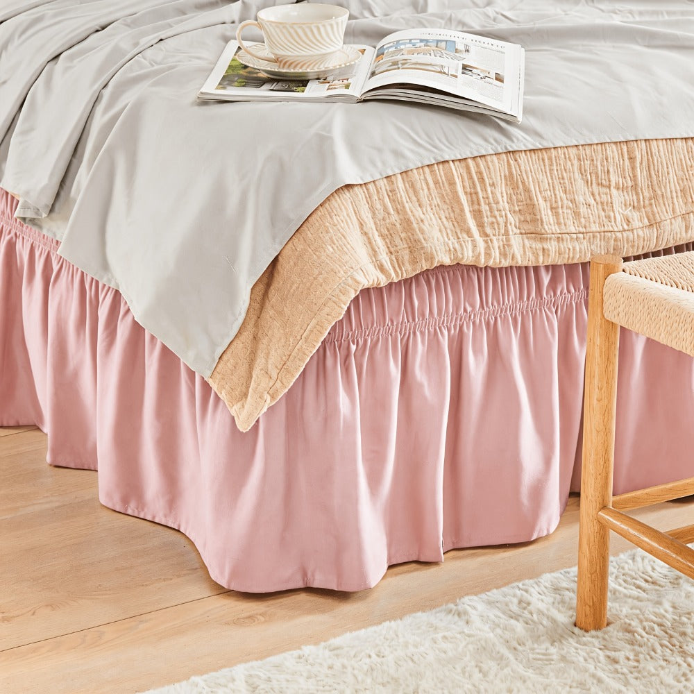 Bed Skirt with Adjustable Elastic Belt – Ruffle Microfiber Dust Ruffle 15 Inch Drop, Hotel Quality, Fade Resistant, Machine Washable
