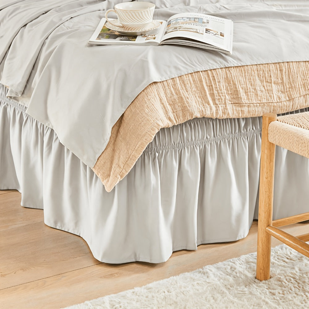 Ruffled Bed Skirt with Adjustable Elastic – Twin Full Queen King, 15-Inch Drop, Machine Washable, 30 Colors