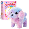 Walking Barking Electric Plush Puppy Toy That Walks Wags Tail & Barks, Realistic Interactive Pet Dog with Leash Bone Bow Tie
