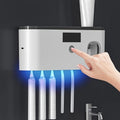 Wall-Mounted Toothbrush Organizer with Four Hanging Slots, Top Tray, Dispensing Port and Two Color Styles