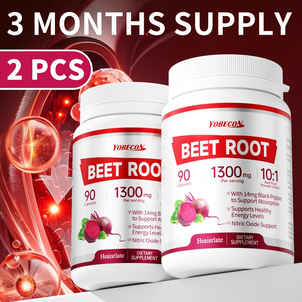 Dietary Supplement Capsules with YOBECO Label, Beet Root Extract 1300mg, Black Pepper and 90 Count