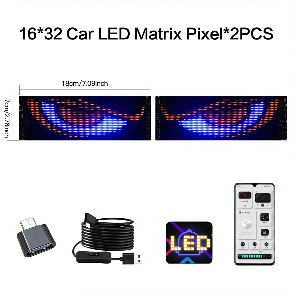 Car LED Light Panel USB Powered Smart Display, App Control, Eye-Shaped Design, Programmable LED Matrix Screen