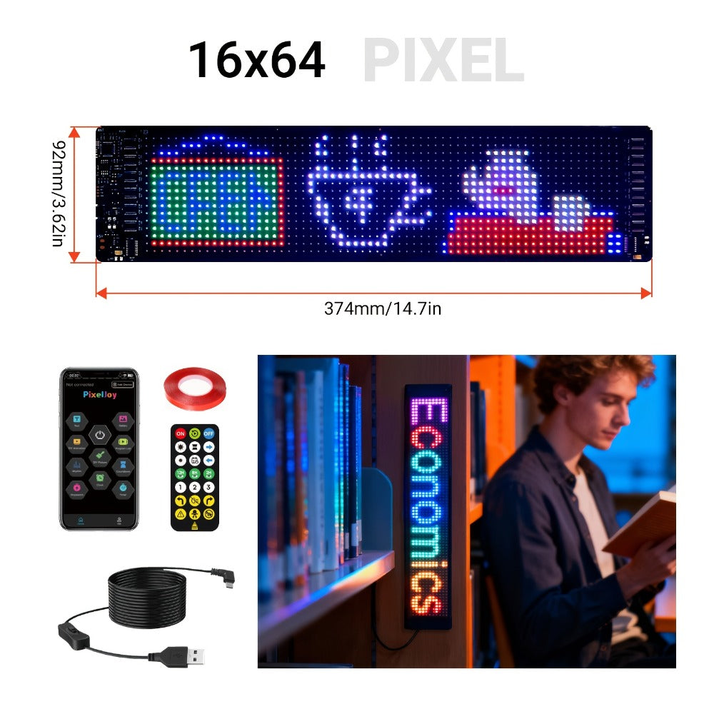Flexible LED Matrix Screen Display DIY Text Picture & GIF, App & Remote Control, 5V USB Powered, 16x32 to 16x144