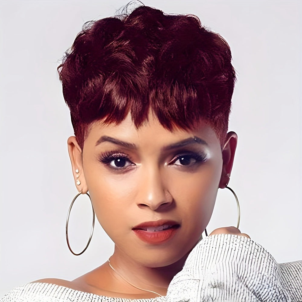 Synthetic Wig Short Body-Wave Pixie Cut, 4-Inch Rose Net Cap in Eight Fashion Colors for Women