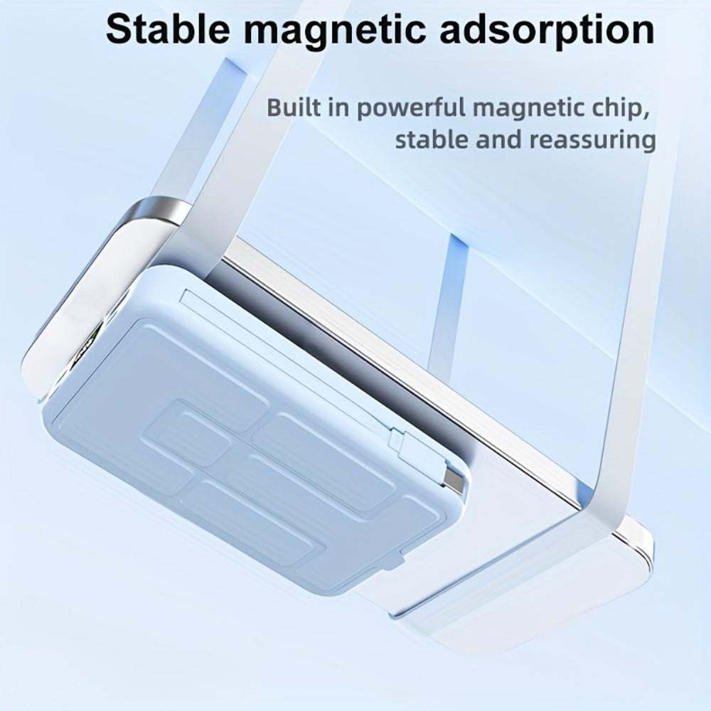 Magnetic Power Bank 10000mAh USB-C Fast Charging, Built-in Cable, Charges 5 Devices & Laptops Simultaneously