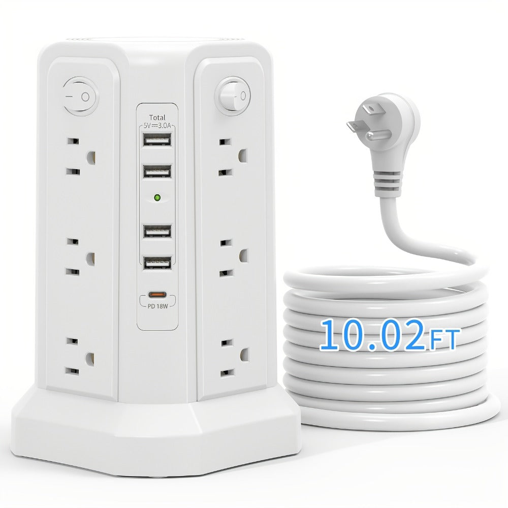 Surge Protector Power Strip Tower with 12 AC Outlets 5 USB Ports 8.8FT Extension Cord Night Light for an Everyday Personal Care Routine