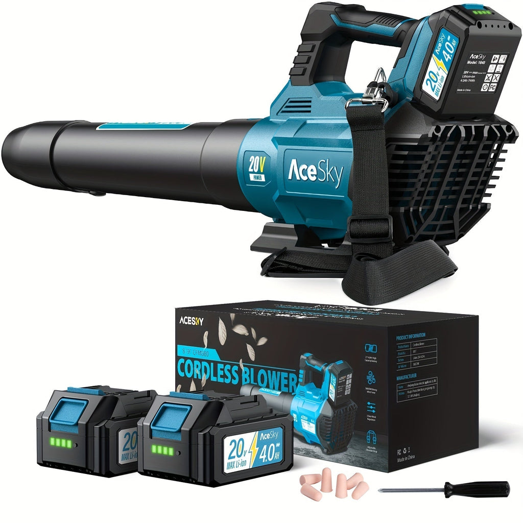 Cordless Leaf Blower 580CFM 160MPH, 2×4.0Ah Battery Powered, 3-Speed Adjustable for Garden, Patio and Yard Use