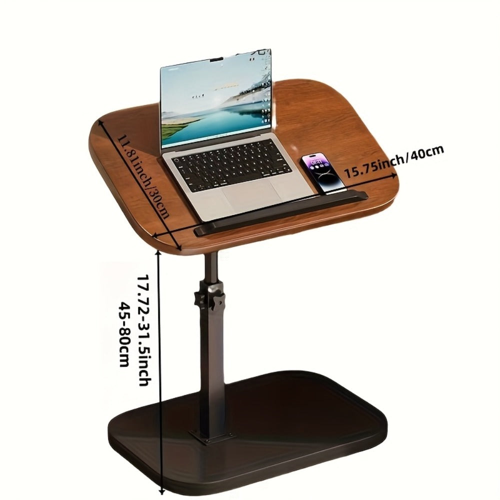 Floor Laptop Tray Table with 360-Degree Swivel Top, Adjustable Support Rod and Walnut or Black Options
