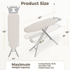 Ironing Board Full Size Foldable Height Adjustable with Clothes Rack Cord Holder 4-Layer Pad Heavy Duty Steel Legs for Laundry Room Living