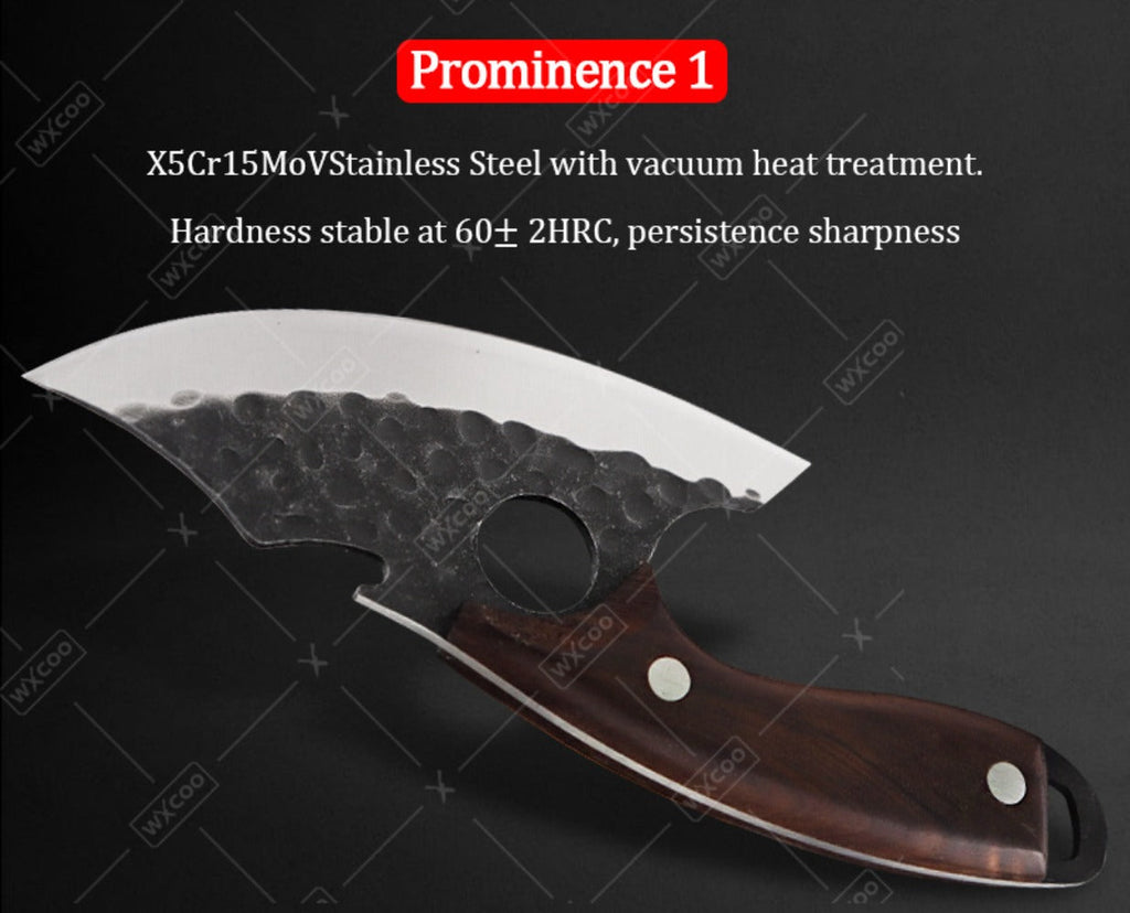 Viking Chef Knife Set 3/4pcs Hammered Stainless Steel Kitchen Knives – Boning, Utility & BBQ Knife with Wooden Handle for Cooking