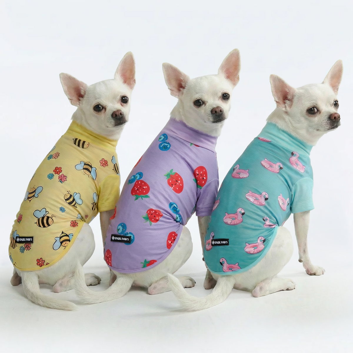 UPF 30 Dog Sun Shirt, Bees Flamingo Berries / S