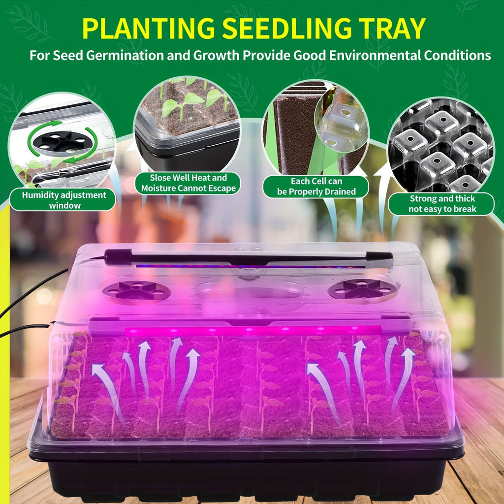 Seed Starter Tray with Grow Light 96 Cell Self-Watering, 10-Level Brightness & Timer, Humidity Dome