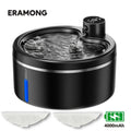 2.5L Cordless Pet Water Fountain with Black Stainless-Steel-Marked Basin, 4000mAh Battery and Water Window