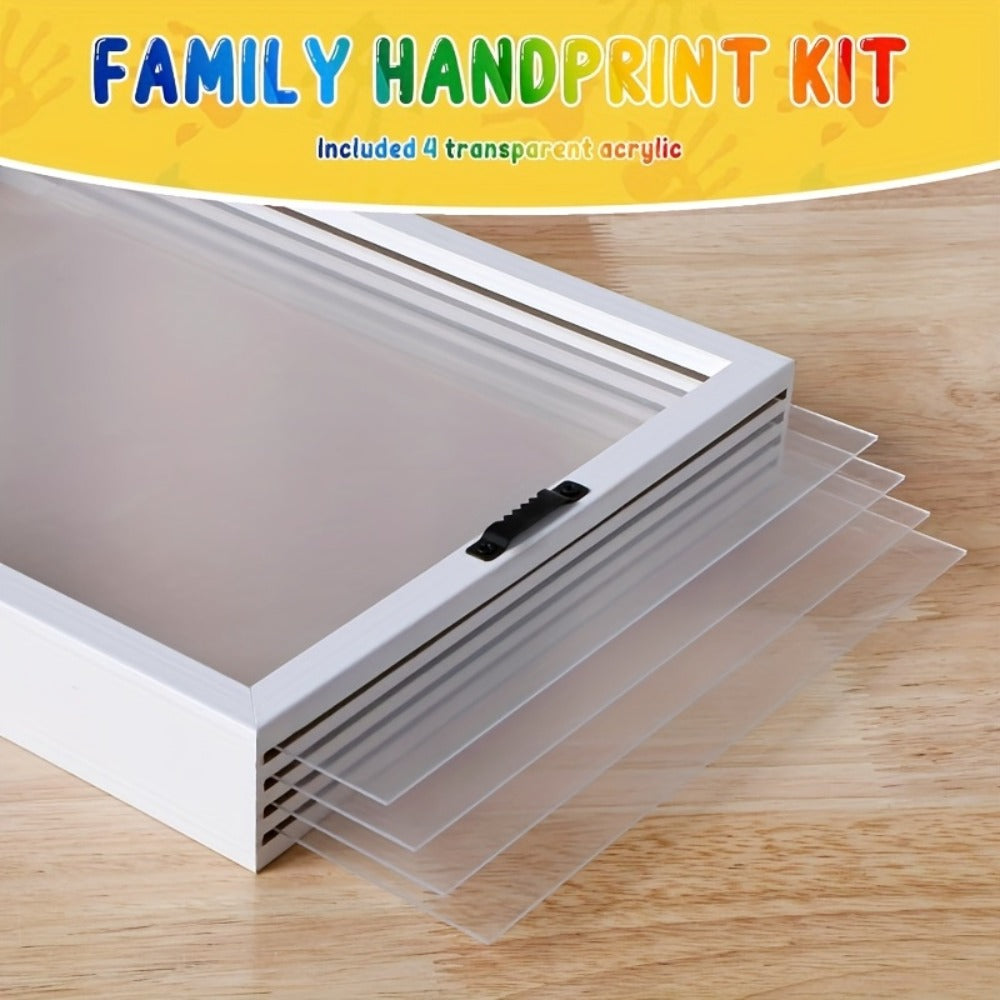 Family Handprint Kit with 4 Slots & 6 Colors, Memory Frame Keepsake Gift for Entryways, Bedrooms and Living Spaces