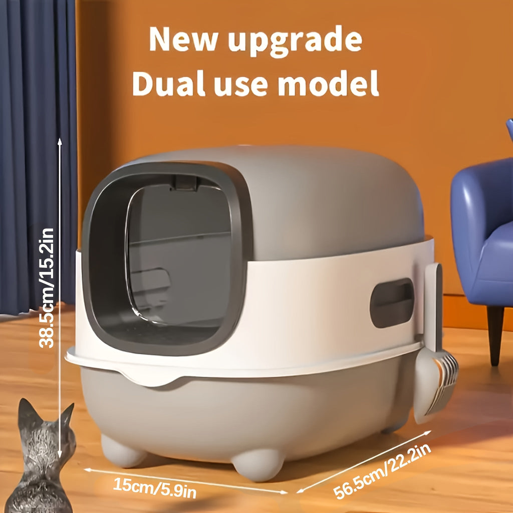 Hooded Cat Litter Box with Front Entry, Removable Shell and Open-Lid Access in Pink, Gray, Purple, Blue or Green