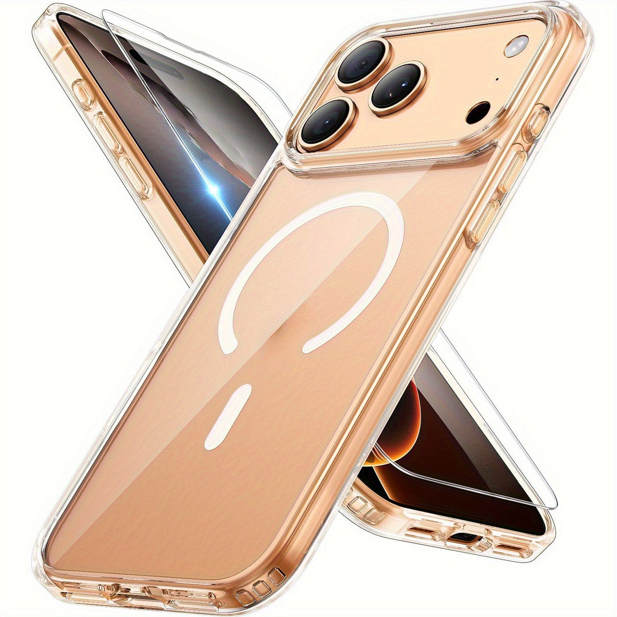 Phone Case Clear TPU and PC Three-Piece Bundle with Screen and Camera Lens Protectors for Select iPhone Models