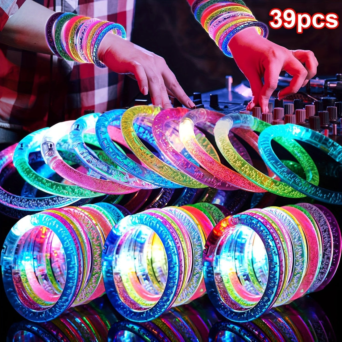 LED Glow Bracelet Party Supplies Pack in 24, 39 or 79-Piece Options with Assorted Light Colors