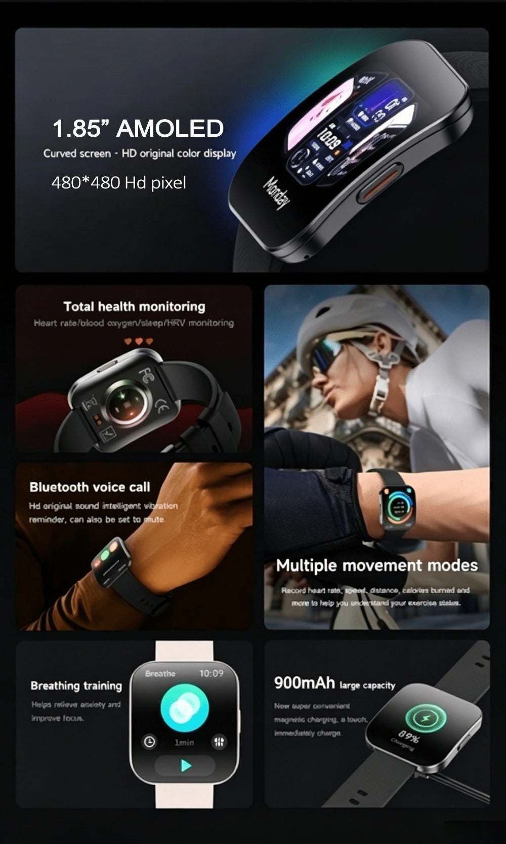 Smartwatch with 1.85-Inch Curved Touchscreen, Calling, Camera and Music Controls in Four Options